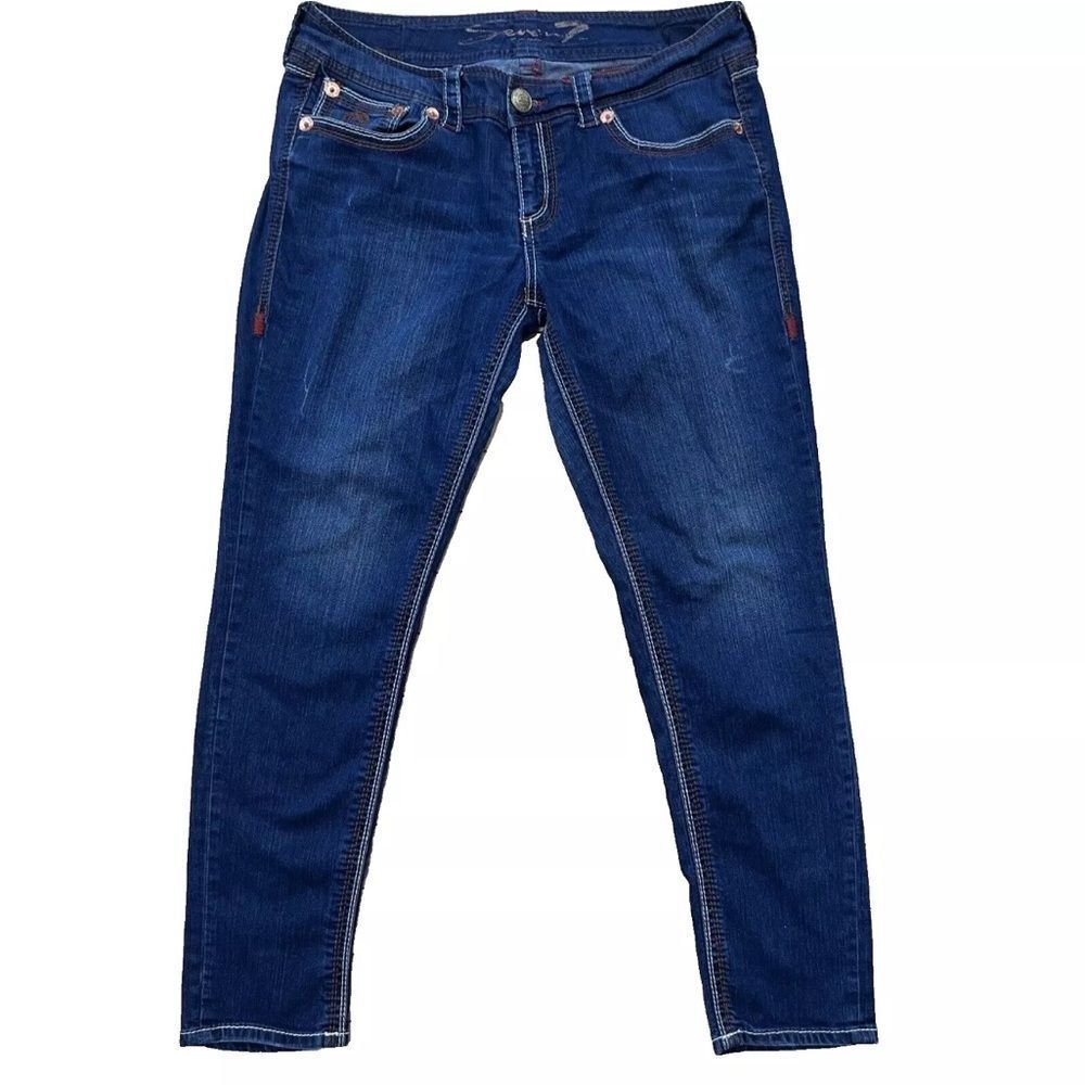 SEVEN7 Jeans Low Rise Skinny Dark Wash Distressed Womens 12 Denim Y2K Casual